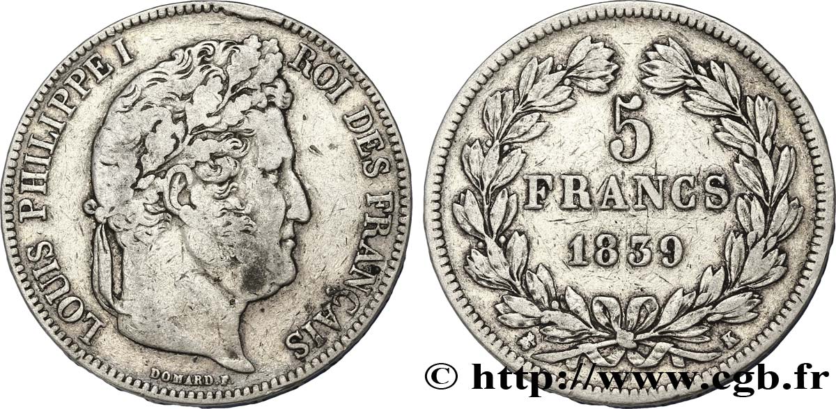 5 francs IIe type Domard 1839 Bordeaux F.324/80 TB30 