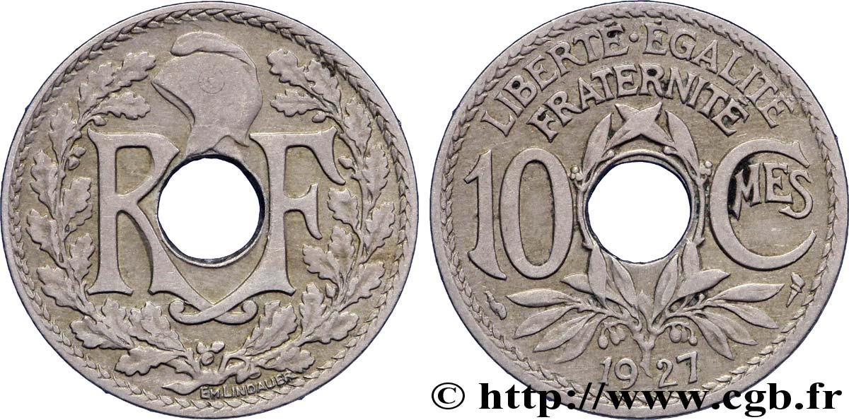 10 centimes Lindauer, coin choqué 1927  F.138/14 MB35 