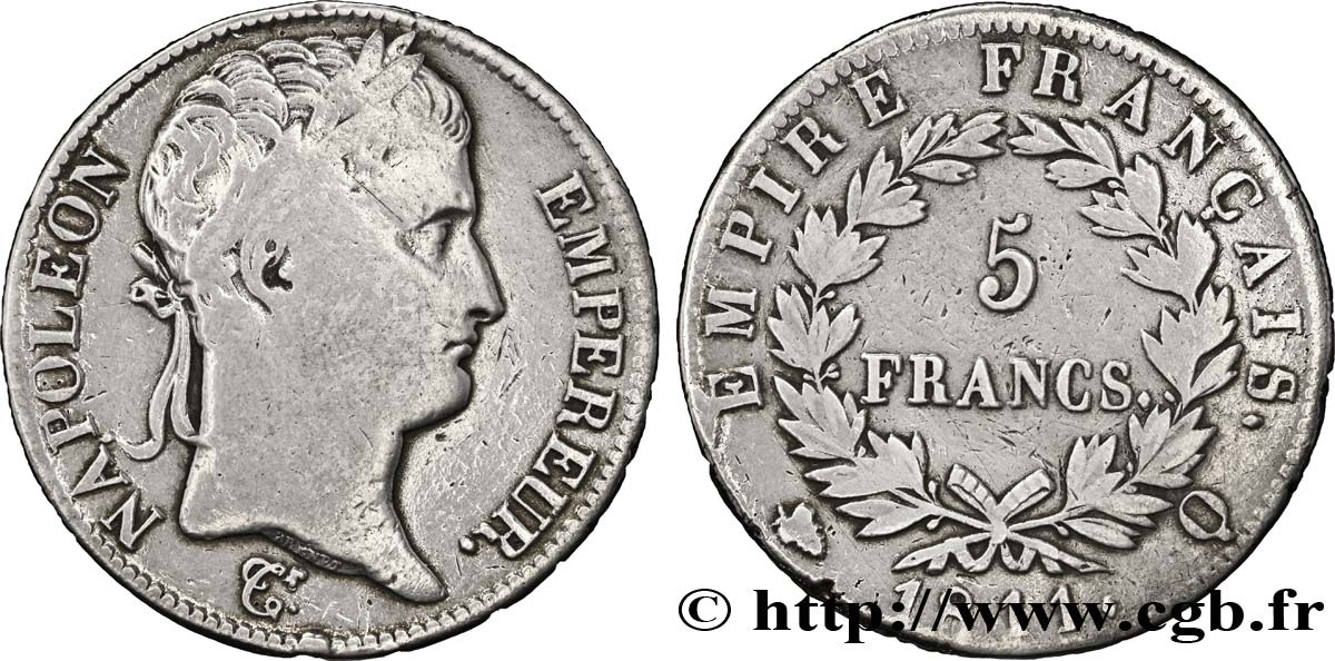 5 francs Napoléon Empereur, Empire français 1811 Perpignan F.307/37 S20 