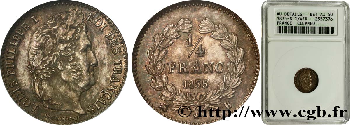 1/4 franc Louis-Philippe 1835 Rouen F.166/50 MBC50 ANACS