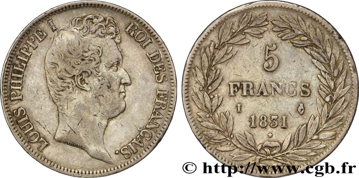 5 francs type Tiolier avec le I, tranche en creux 1831 Limoges F.315/19 SS40 