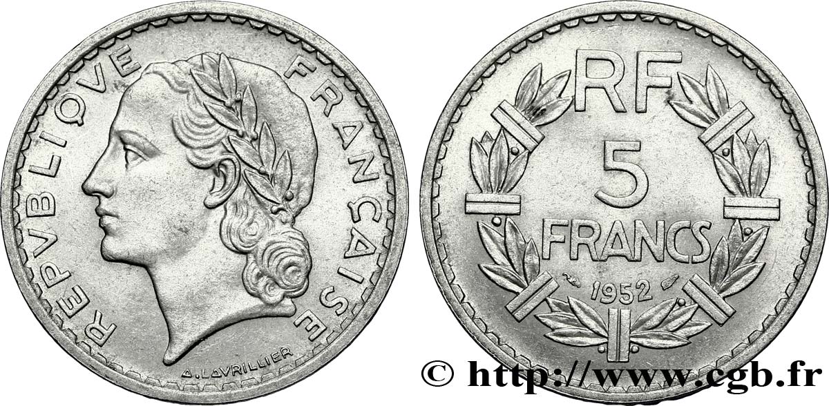 5 francs Lavrillier, aluminium 1952  F.339/22 SUP58 