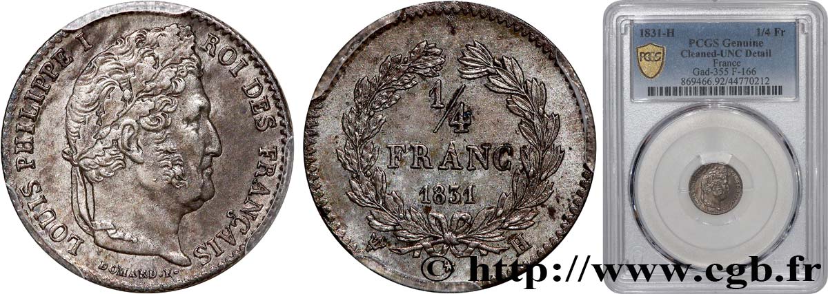1/4 franc Louis-Philippe 1831 La Rochelle F.166/5 SUP+ PCGS