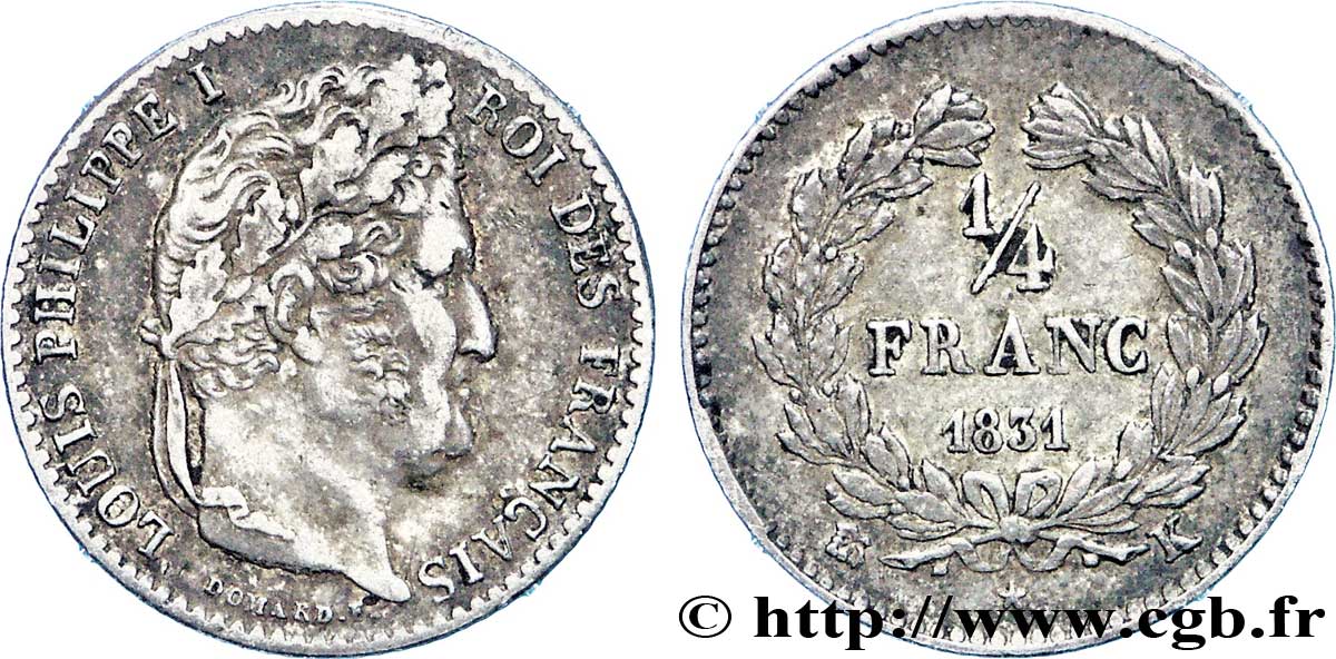 1/4 franc Louis-Philippe 1831 Bordeaux F.166/7 XF45 