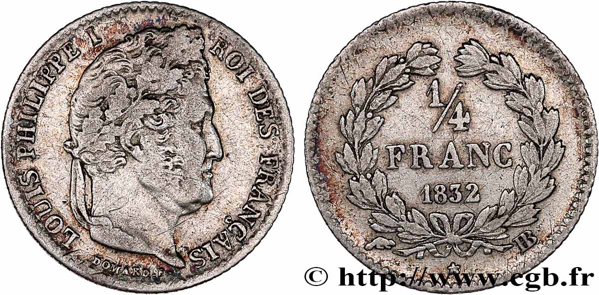1/4 franc Louis-Philippe 1832 Strasbourg F.166/17 TB30 