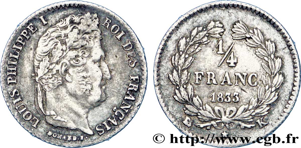 1/4 franc Louis-Philippe 1833 Bordeaux F.166/33 XF48 