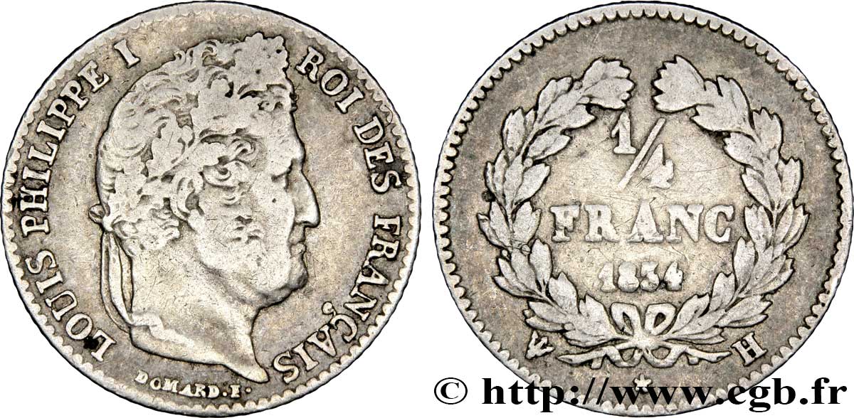 1/4 franc Louis-Philippe 1834 La Rochelle F.166/41 TB35 