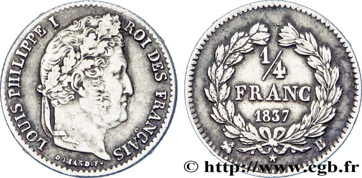 1/4 franc Louis-Philippe 1837 Rouen F.166/64 AU50 