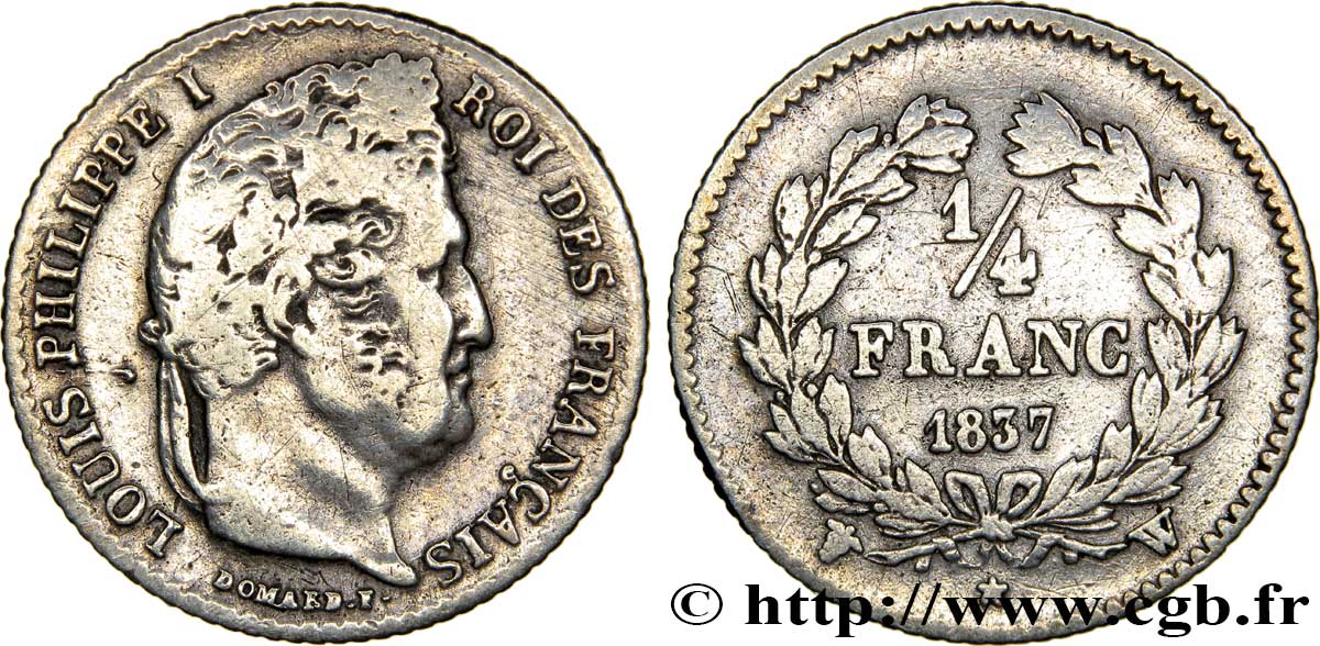 1/4 franc Louis-Philippe 1837 Lille F.166/68 TB18 
