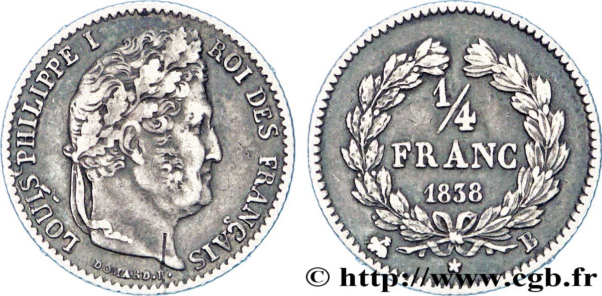1/4 franc Louis-Philippe 1838 Rouen F.166/70 XF45 