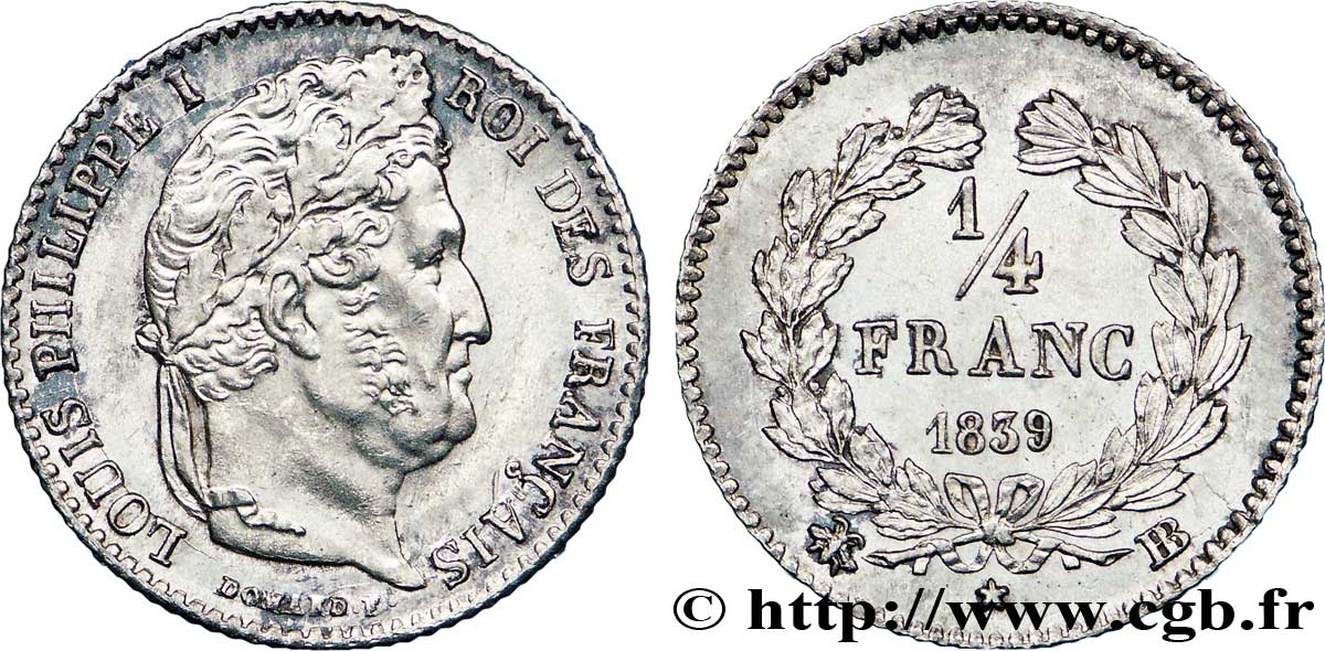1/4 franc Louis-Philippe 1839 Strasbourg F.166/76 SUP60 