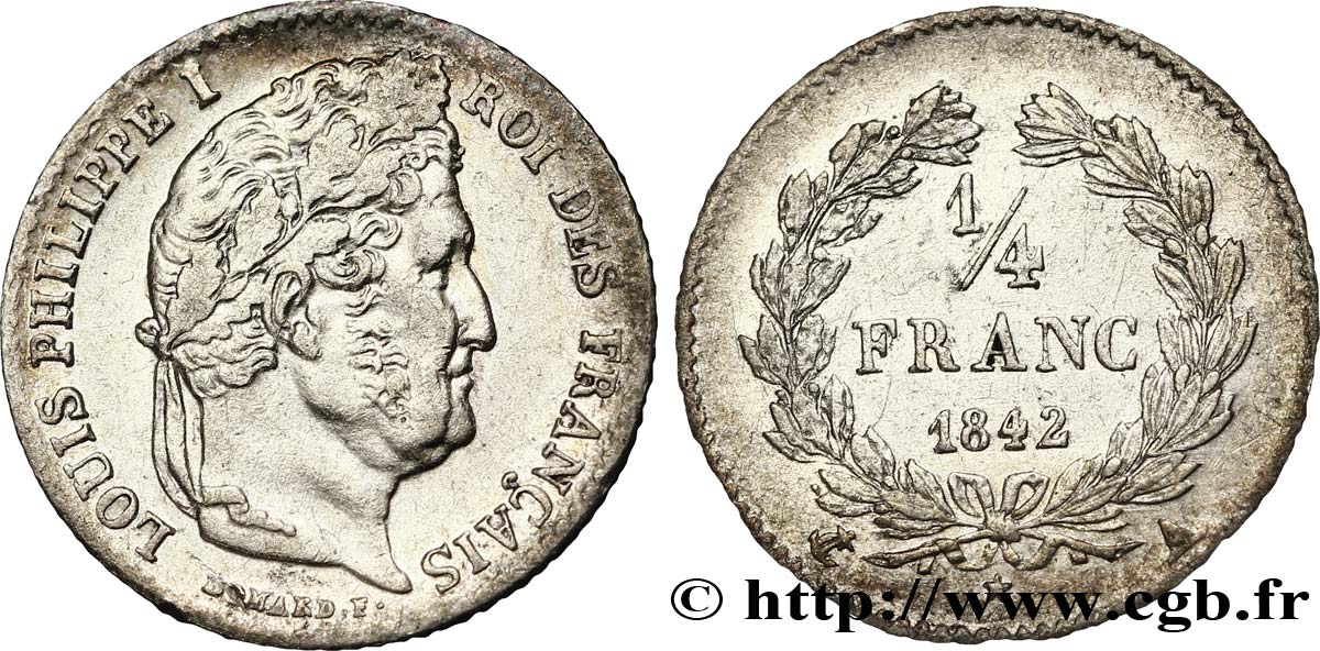 1/4 franc Louis-Philippe 1842 Paris F.166/89 TTB45 