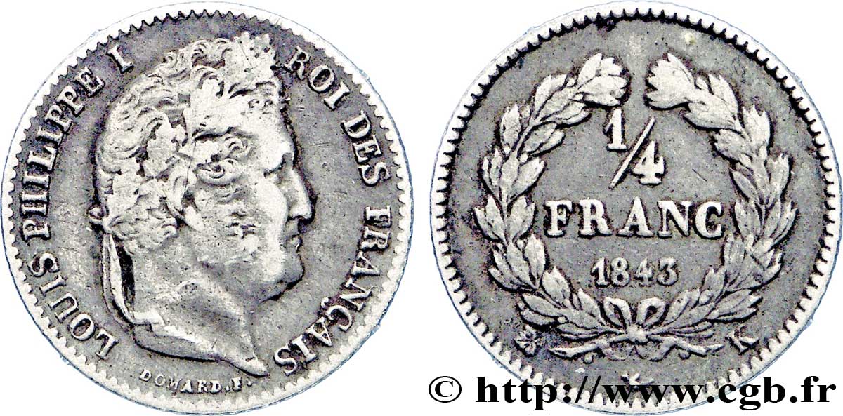 1/4 franc Louis-Philippe 1843 Bordeaux F.166/95 VF35 