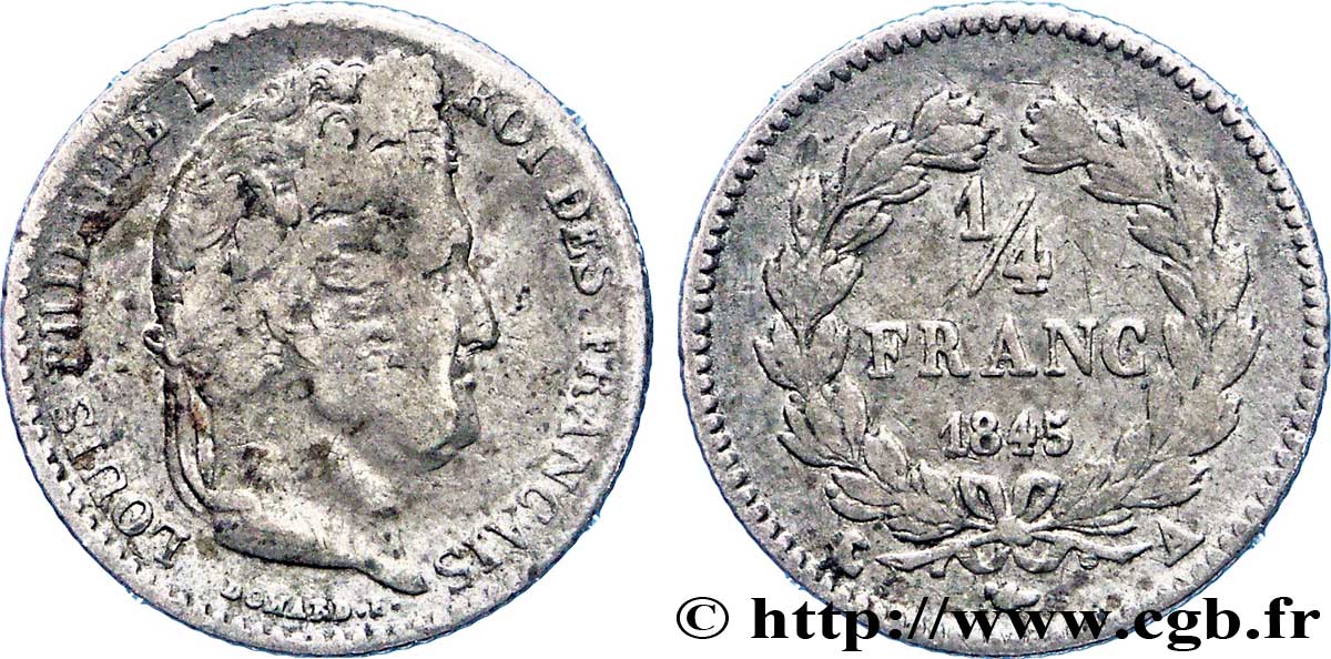 1/4 franc Louis-Philippe 1845 Paris F.166/102 TB15 