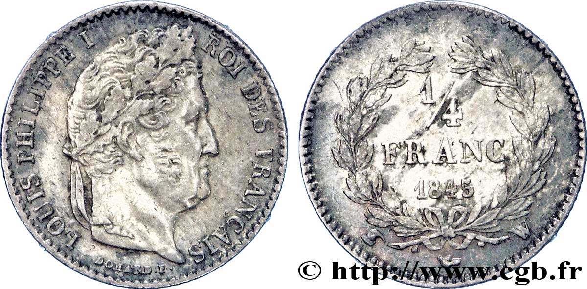 1/4 franc Louis-Philippe 1845 Lille F.166/104 SUP55 