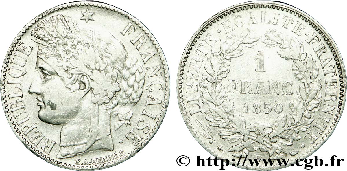 1 franc Cérès, IIe République 1850 Strasbourg F.211/6 MBC45 