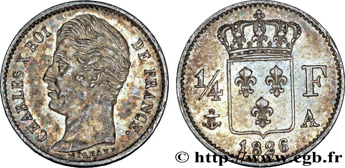 1/4 franc Charles X 1826 Paris F.164/2 SUP60 