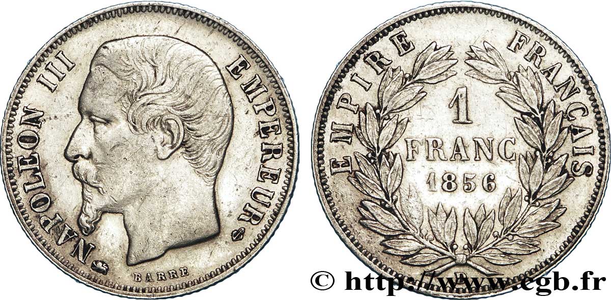 1 franc Napoléon III, tête nue  1856 Lyon F.214/9 MBC50 