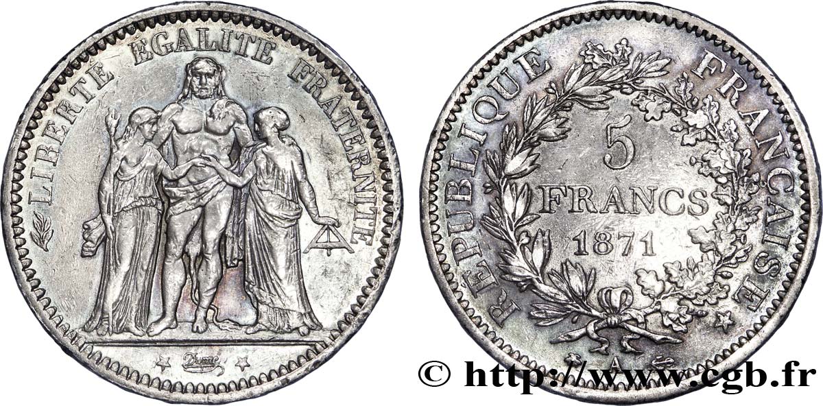 5 francs Hercule 1871 Paris F.334/2 AU50 
