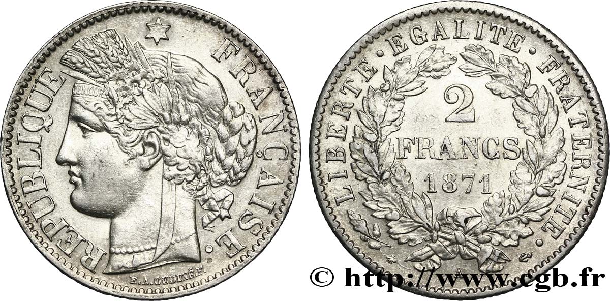 2 francs Cérès, avec légende 1871  Paris F.265/5 VZ58 