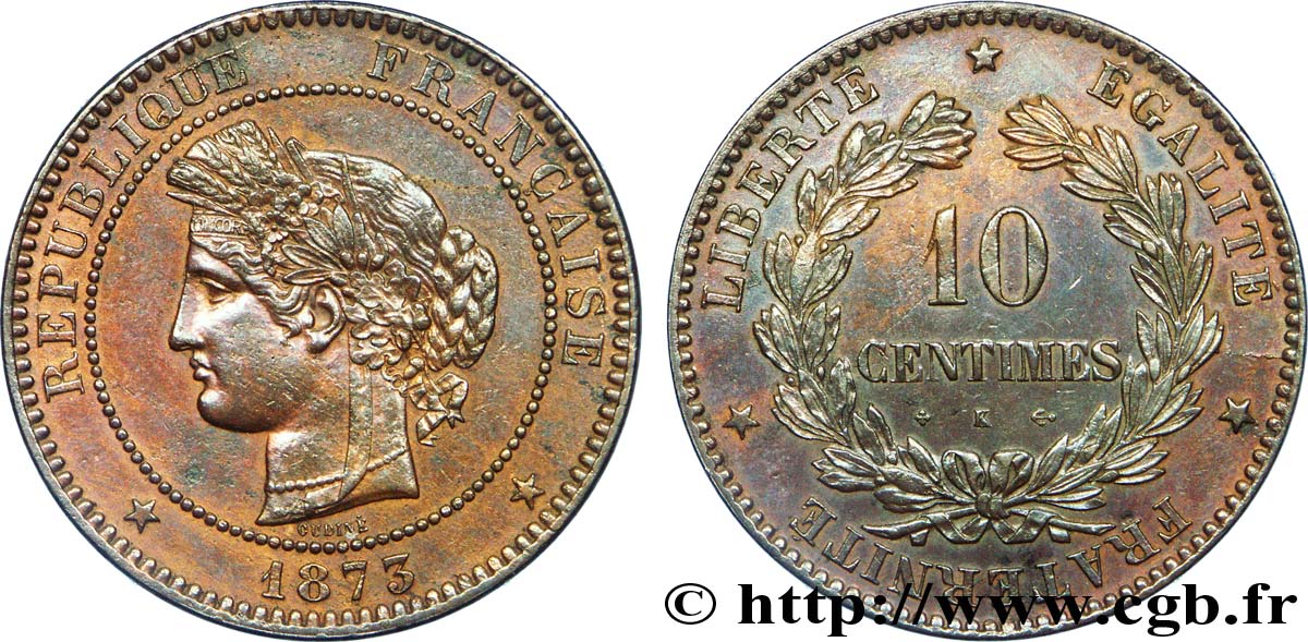 10 centimes Cérès 1873 Bordeaux F.135/11 SUP55 