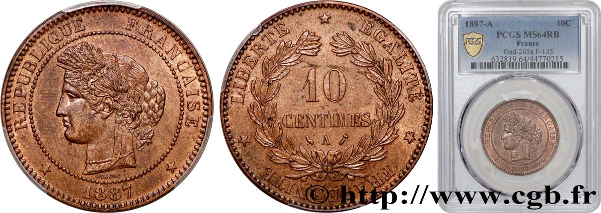 10 centimes Cérès 1887 Paris F.135/31 SPL64 PCGS