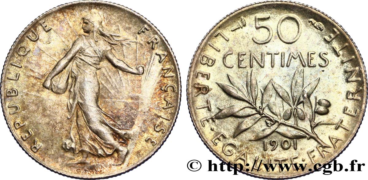 50 centimes Semeuse 1901  F.190/8 AU58 