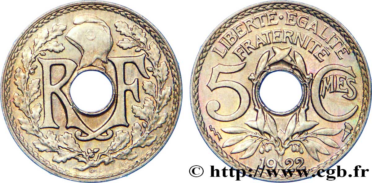5 centimes Lindauer, petit module 1922 Poissy F.122/5 AU52 