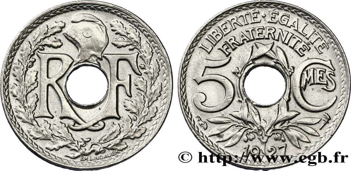 5 centimes Lindauer, petit module 1927  F.122/12 AU 