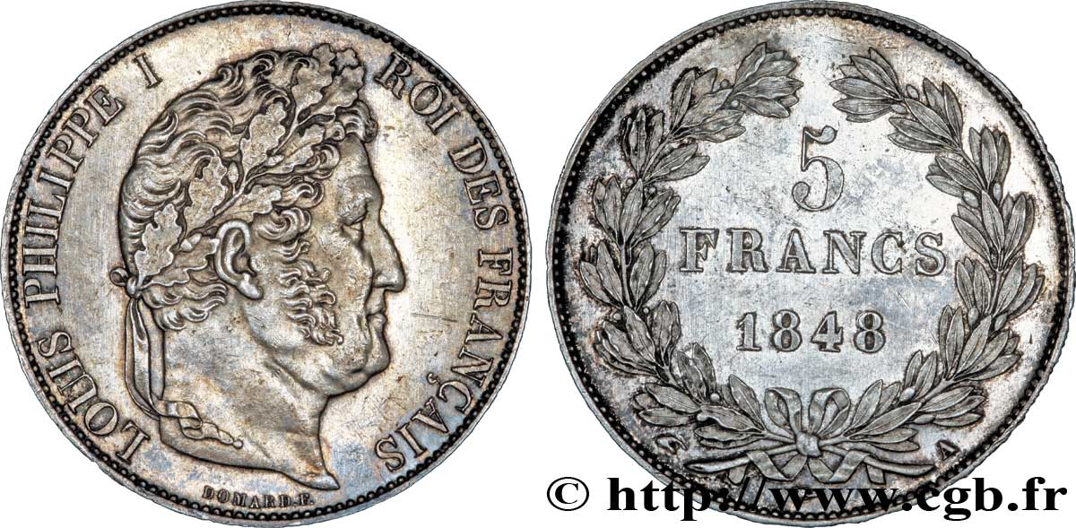 5 francs IIIe type Domard 1848 Paris F.325/17 MS60 