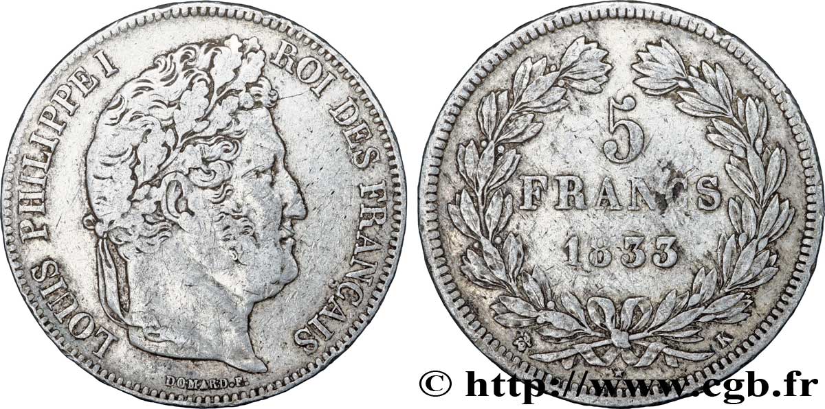 5 francs IIe type Domard 1833 Bordeaux F.324/21 TB30 