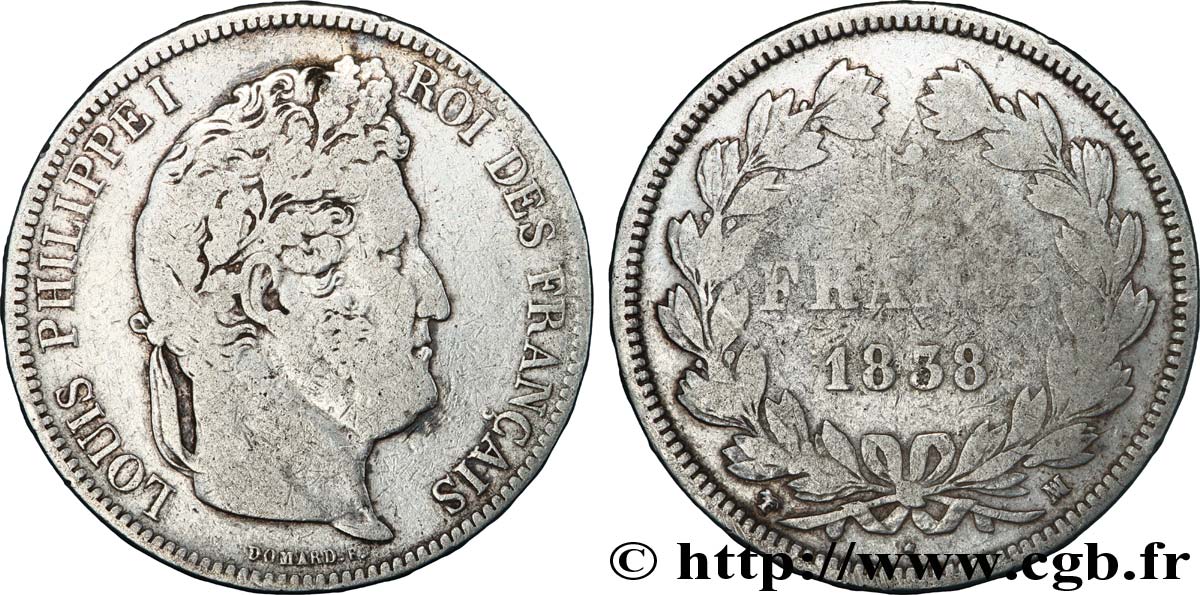 5 francs IIe type Domard 1838 Marseille F.324/73 VG10 