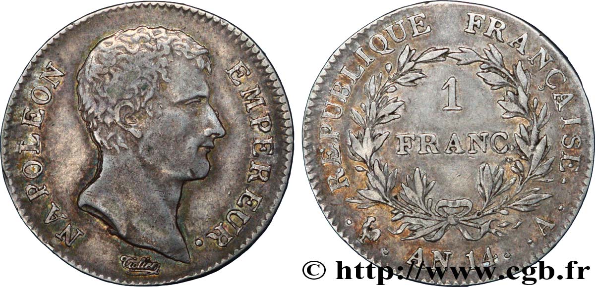 1 franc Napoléon Empereur, Calendrier révolutionnaire 1805 Paris F.201/29 TTB45 
