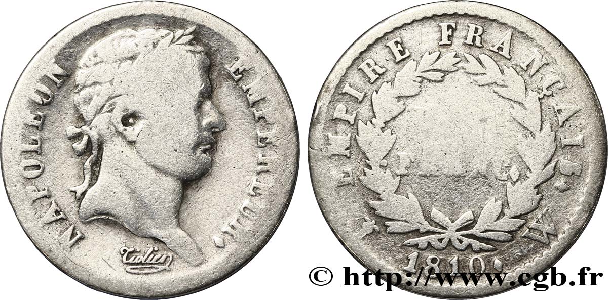 Demi-franc Napoléon Ier tête laurée, Empire français 1810 Lille F.178/20 B10 