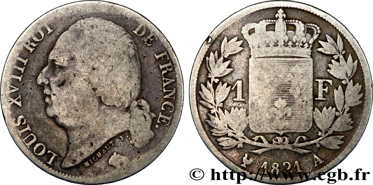 1 franc Louis XVIII 1821 Paris F.206/36 B10 