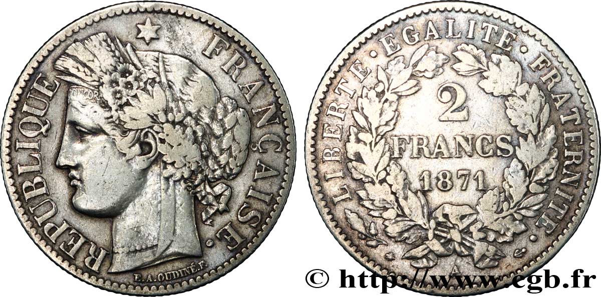 2 francs Cérès, avec légende 1871 Paris F.265/4 BC25 