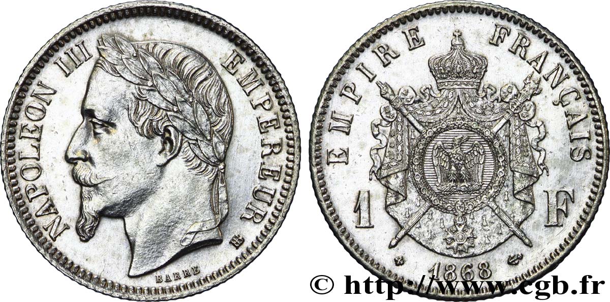 1 franc Napoléon III, tête laurée 1868 Strasbourg F.215/11 SUP57 