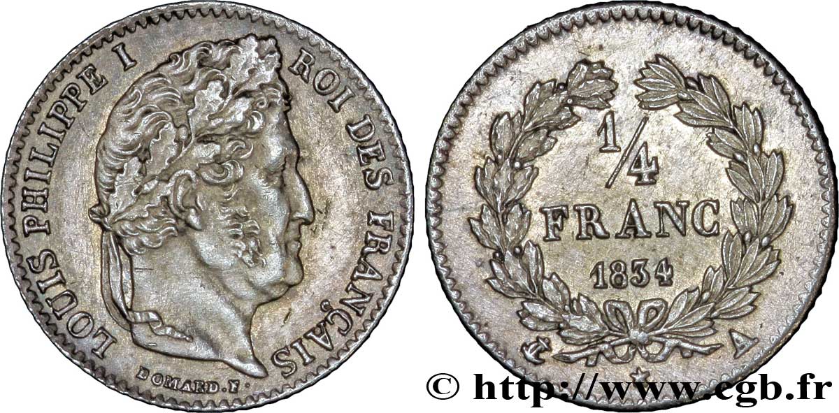 1/4 franc Louis-Philippe 1834 Paris F.166/37 TTB53 