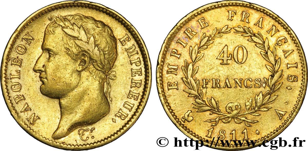 40 francs or Napoléon tête laurée, Empire français 1811 Paris F.541/6 BB45 