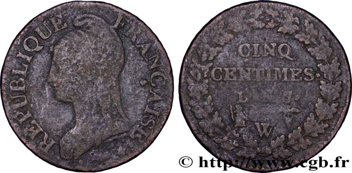 Cinq centimes Dupré, grand module 1799 Lille F.115/76 BC18 