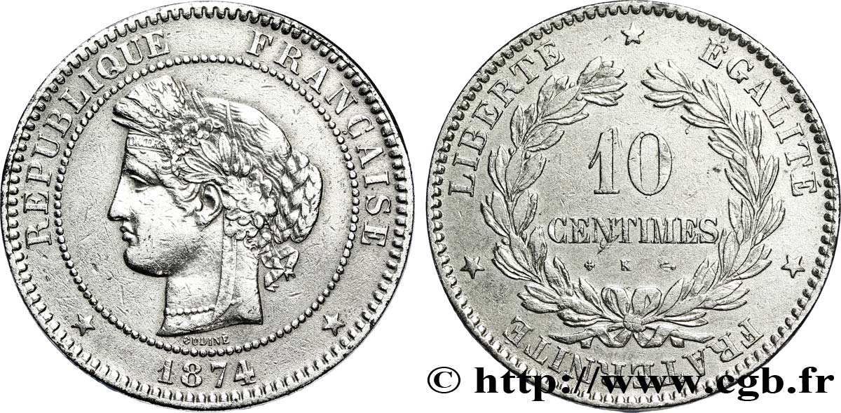 10 centimes Cérès 1874 Bordeaux F.135/13 VF35 