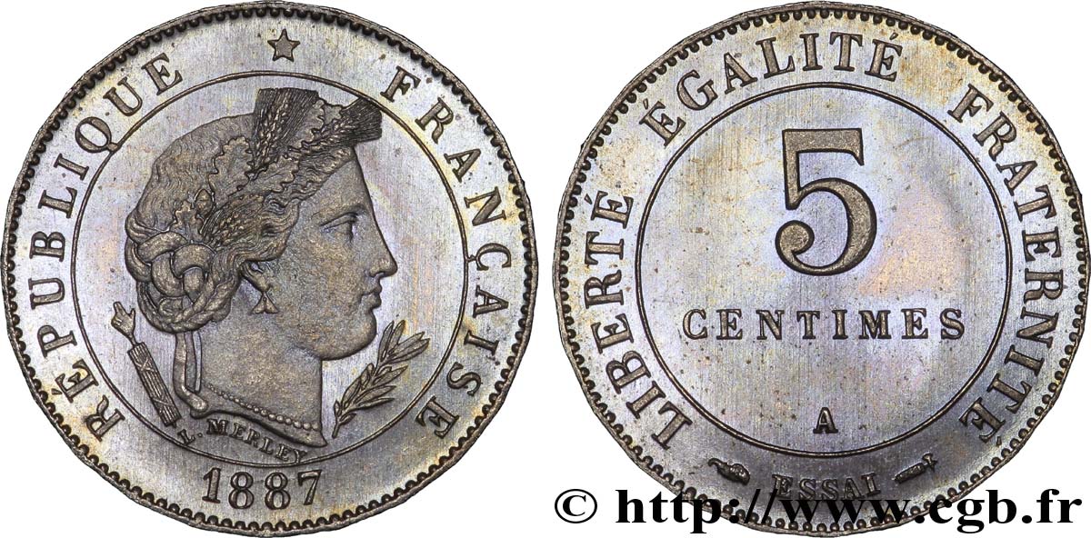 Essai de 5 centimes Merley, 24 pans 1887 Paris VG.4057 var. SPL64 