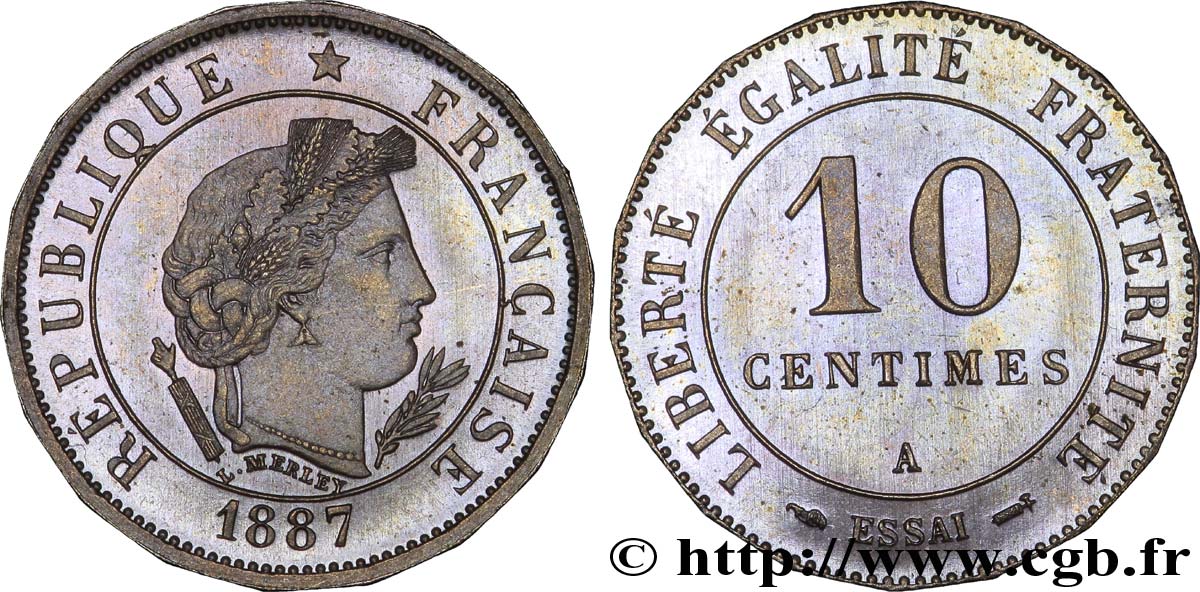 Essai de 10 centimes Merley, 18 pans 1887 Paris VG.4055  SPL64 