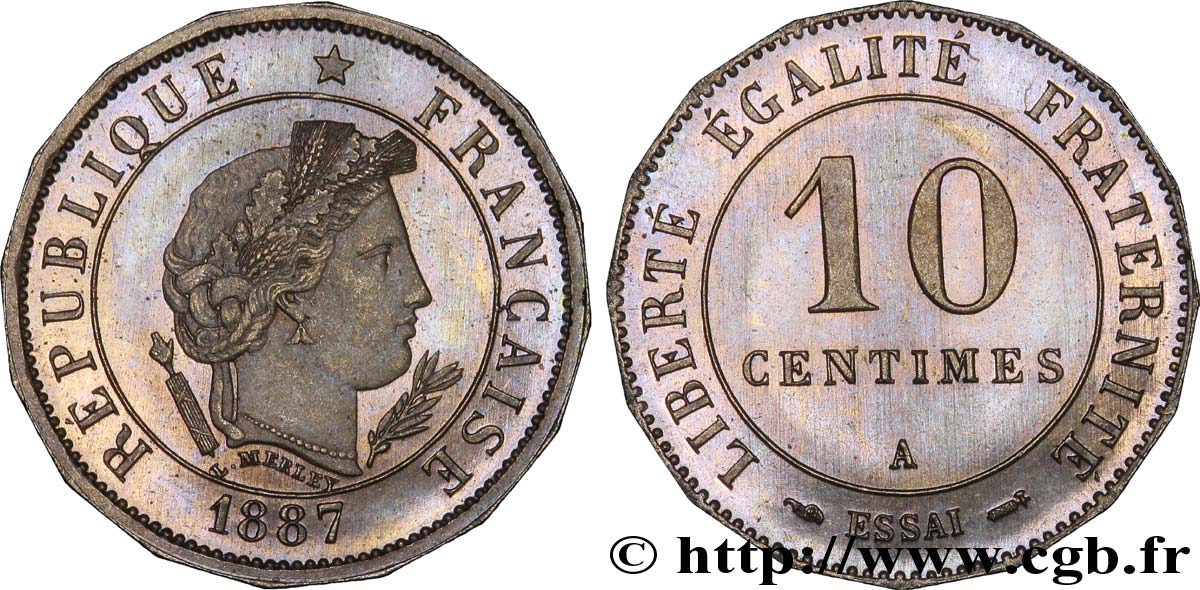 Essai de 10 centimes Merley, 16 pans 1887 Paris VG.4056  SPL64 