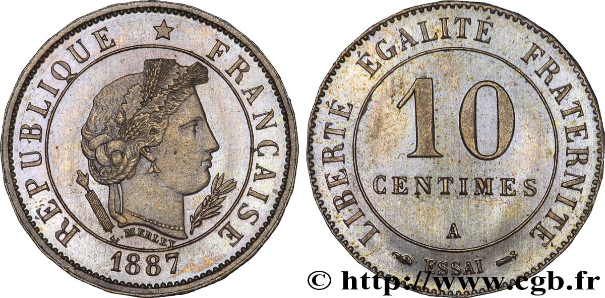 Essai de 10 centimes Merley, 24 pans 1887 Paris VG.4054  EBC62 