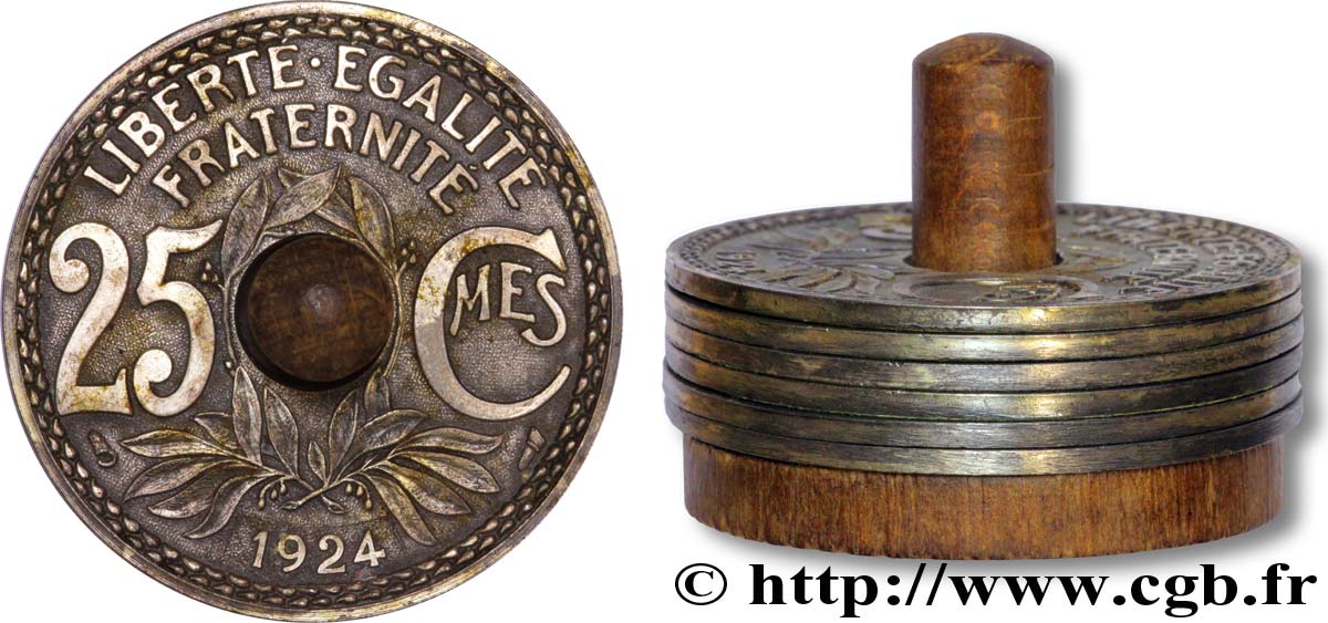 Lot de six sous-bock 25 centimes Lindauer, avec support en bois 1924  F.171/8 var. TB 