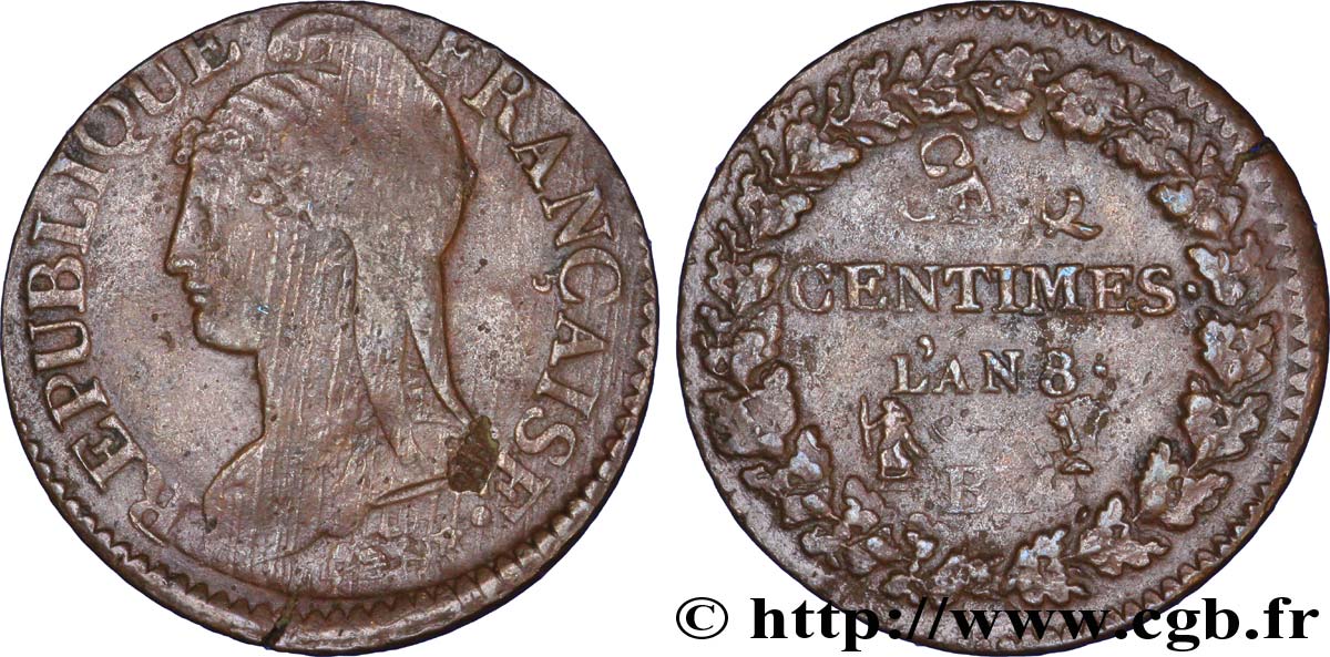 Cinq centimes Dupré, grand module, double frappe 1800 Strasbourg F.115/117 var. TTB50 