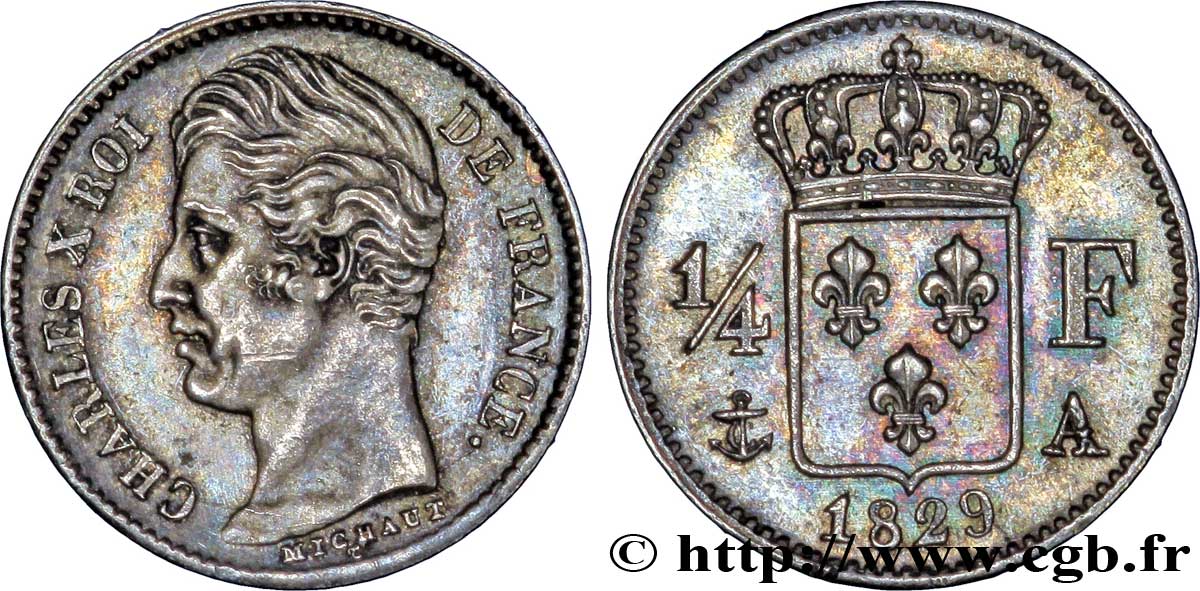 1/4 franc Charles X 1829 Paris F.164/29 SUP60 