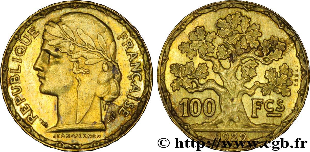 Concours de 100 francs or, essai de Vernon en bronze-aluminium 1929  VG.5224 var. VZ62 