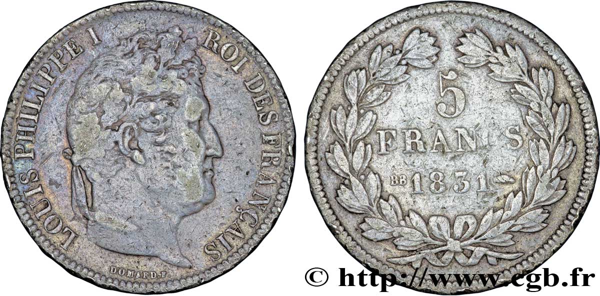 5 francs Ier type Domard, tranche en relief 1831 Strasbourg F.320/3 S25 